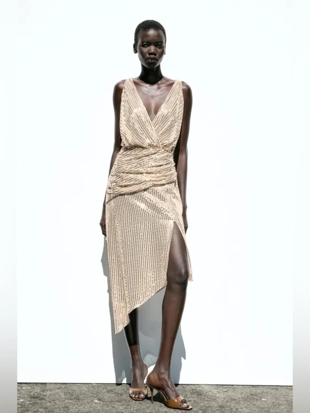 Zara | Dresses | Zara Golden Sequin Vneck Midi Dress Size S | Poshmark